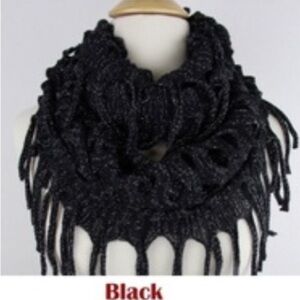 Black Fishnet Glitter Fringe Infinity Scarf